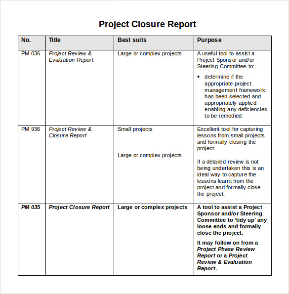 Simple Project Closure Report Template