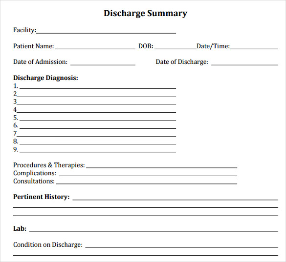 Free 13 Sample Discharge Summary Templates In Ms Word Pdf