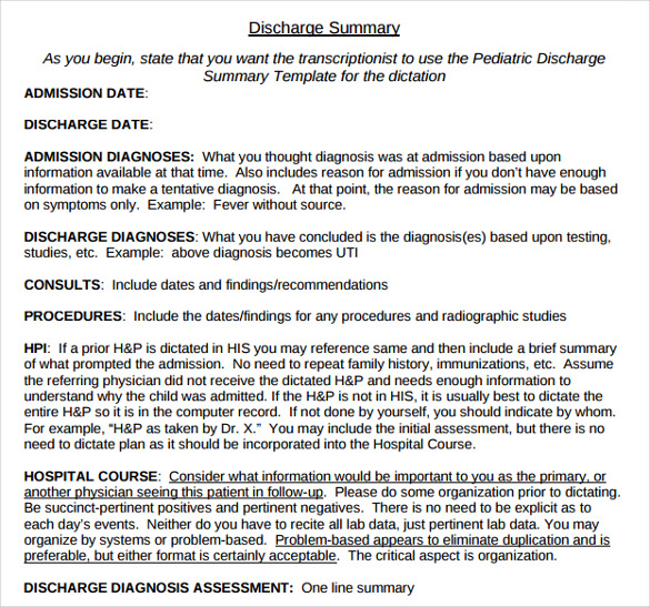 free download discharge summary template