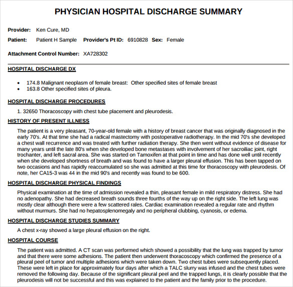 Free 18 Sample Discharge Summary Templates In Word Pdf 4362