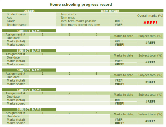 best homeschool report card template in excel