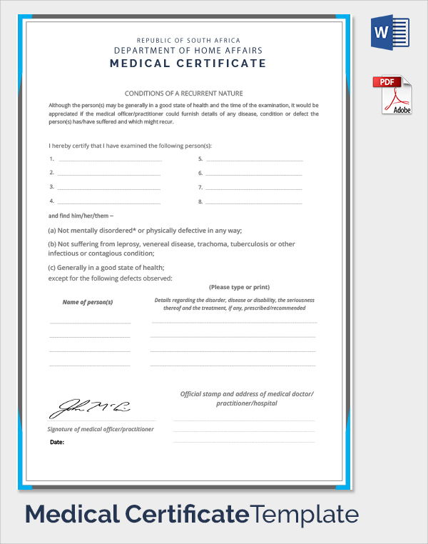 department of home affairs medical certificate template