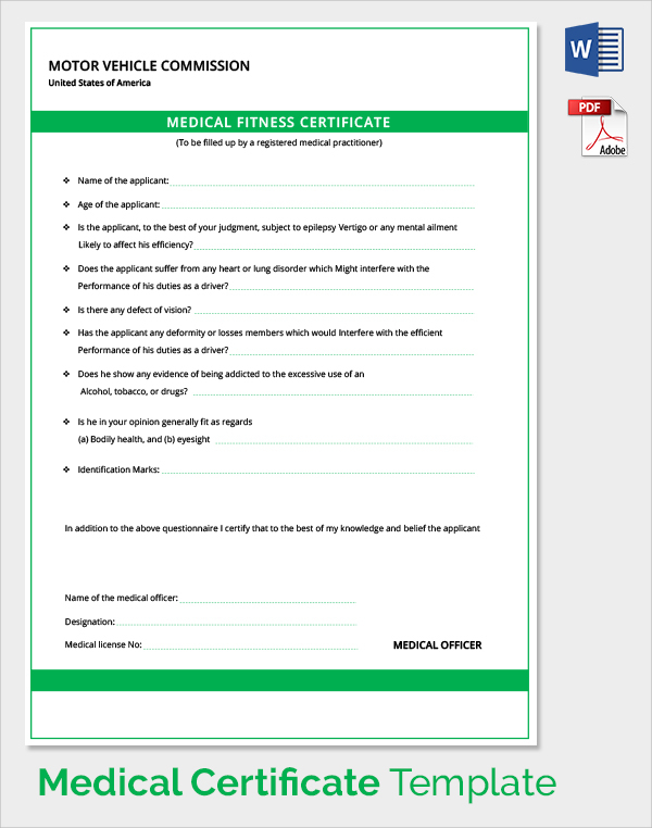 free medical fitness certificate template