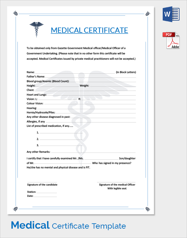 free student medical certificate template