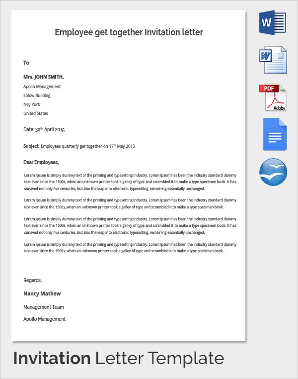 FREE 31+ Sample Invitation Letter Templates in PDF MS Word Google Docs