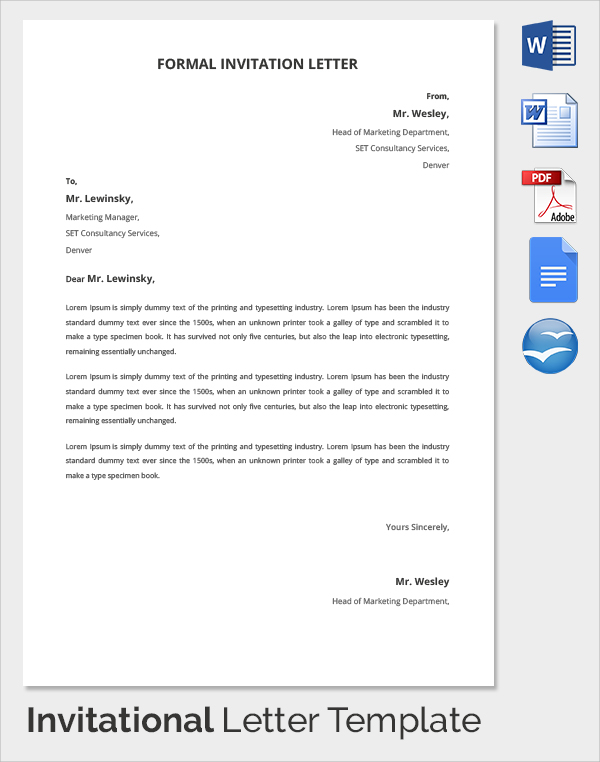 FREE 31+ Sample Invitation Letter Templates in PDF | MS Word | Google Docs