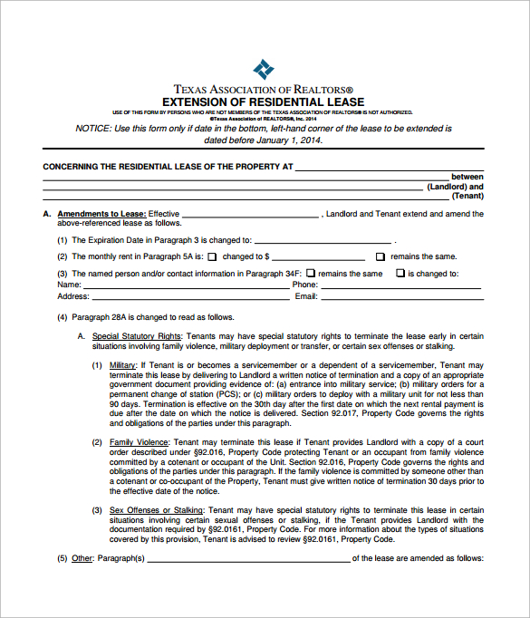 FREE 9  Lease Extension Agreement Templates in PDF