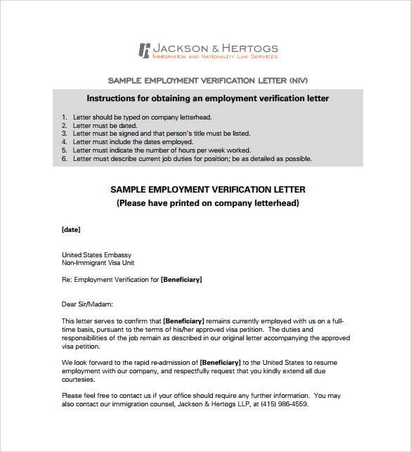 employment verification letter for visa pdf free download