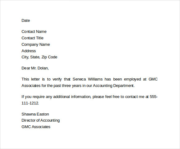 free download employment verification letter