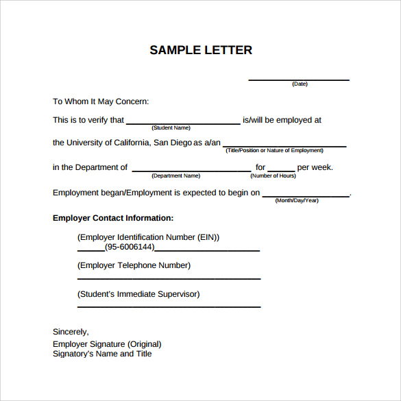 verification of employment letter sample pdf