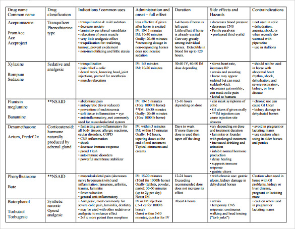 sample of drug classification chart
