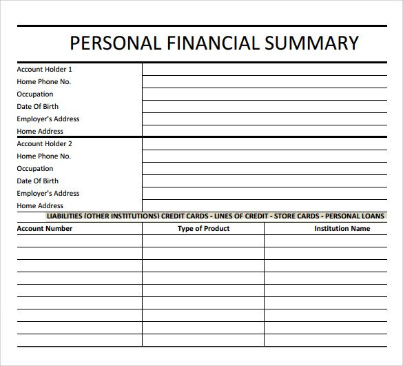 business plan financial summary template