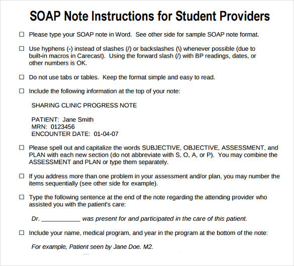 best format of soap note example