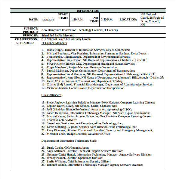 meeting summary template to print