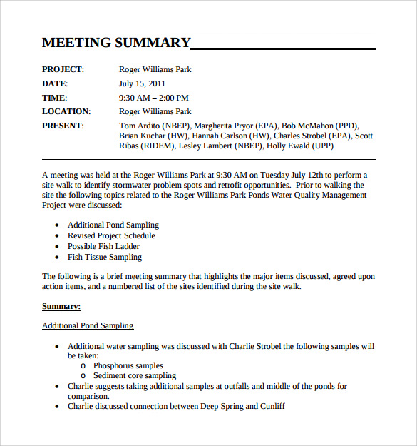FREE 11+ Sample Meeting Summary Templates in PDF MS Word