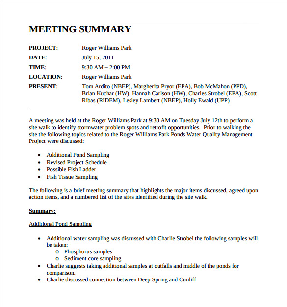 Sample Meeting Summary Template - 11+ Free Documents in 