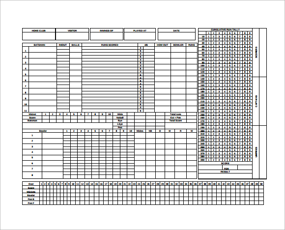 cricket score sheet for kids