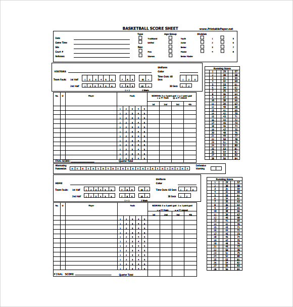 basketball score sheet template