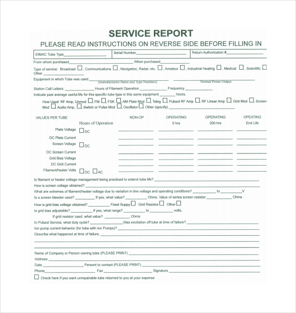 simple service report template