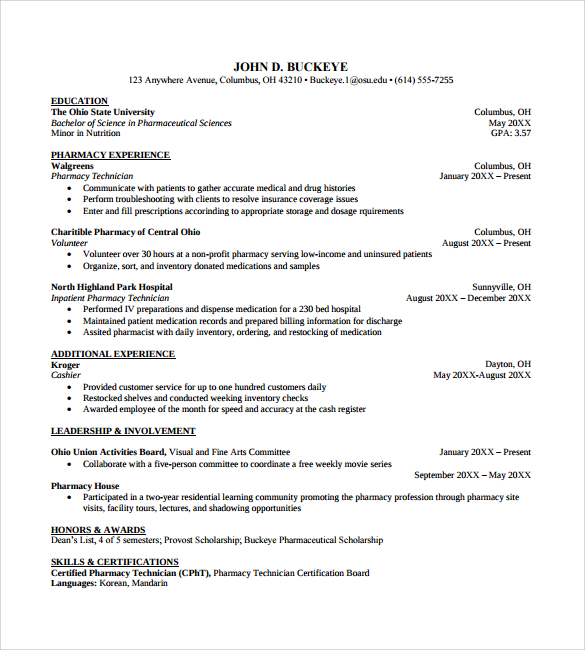 best pharmacy technician resume