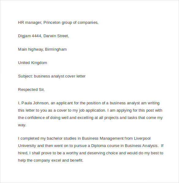 simple format for business cover letter