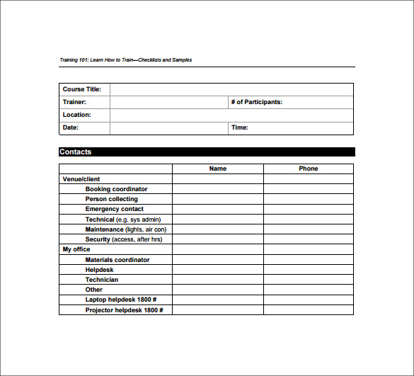 training checklist in pdf format