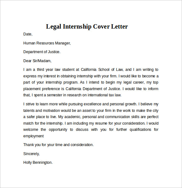 Cover letter internship paralegal