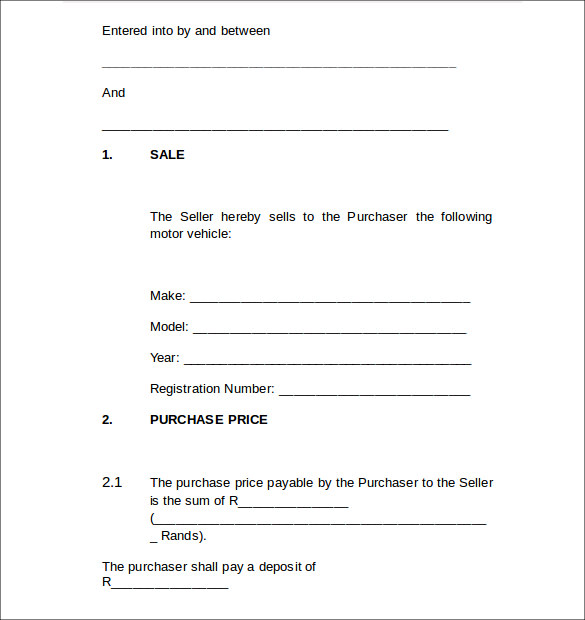 agreement for the sale of motor vehicle