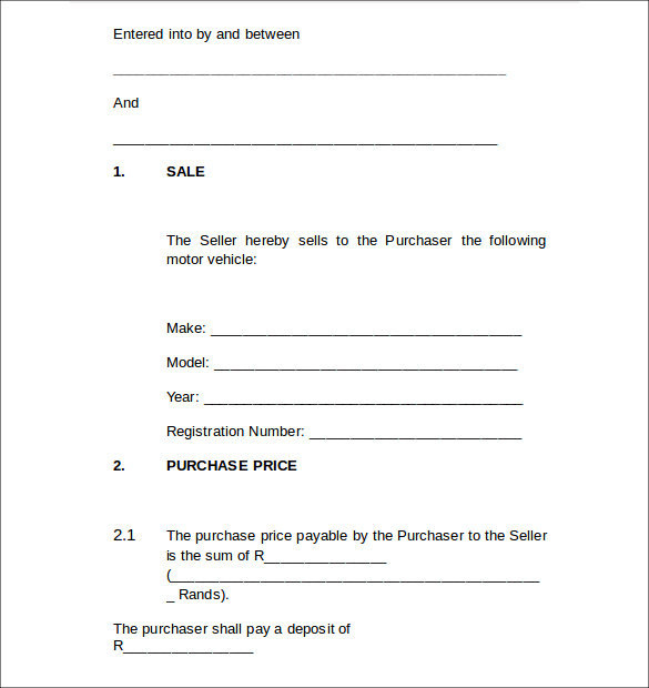 sale of agreement letter Sample Vehicle  Agreement Purchase 5 Agreement  Letters