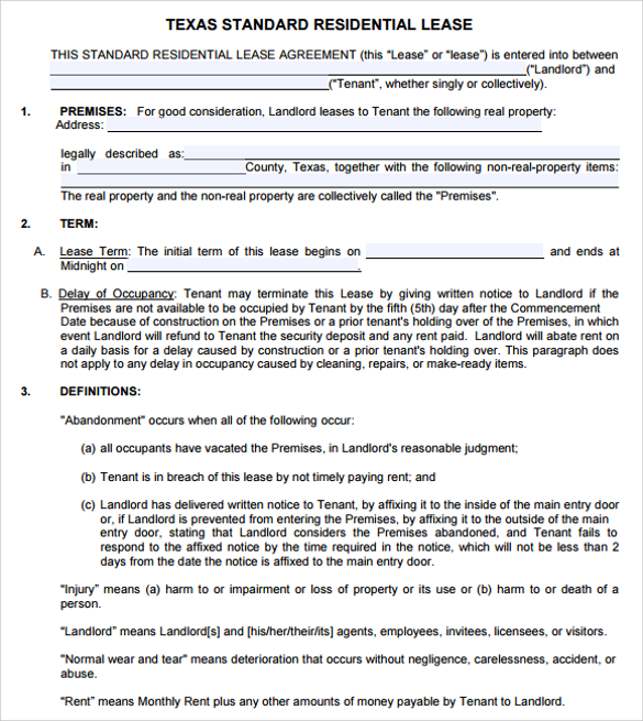 Texas Standard Residential Lease Agreement