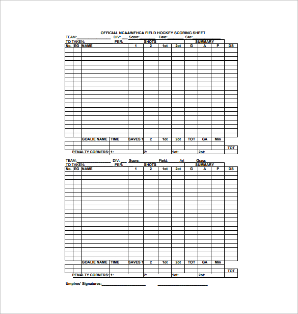 field hockey score sheet