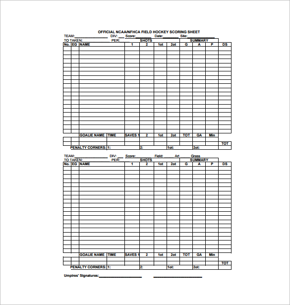 FREE 10 Hockey Score Sheet Templates In Google Docs MS Word Pages