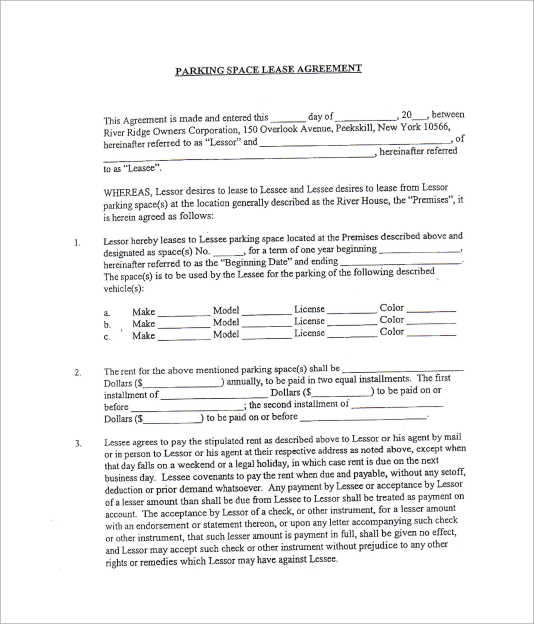 parking space lease agreement template