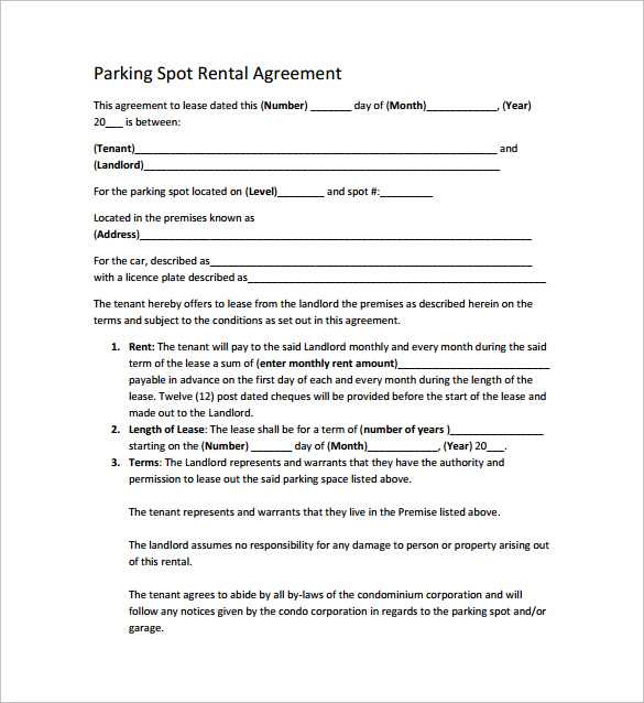 FREE 11+ Sample Parking Lease Templates in PDF MS Word Google Docs