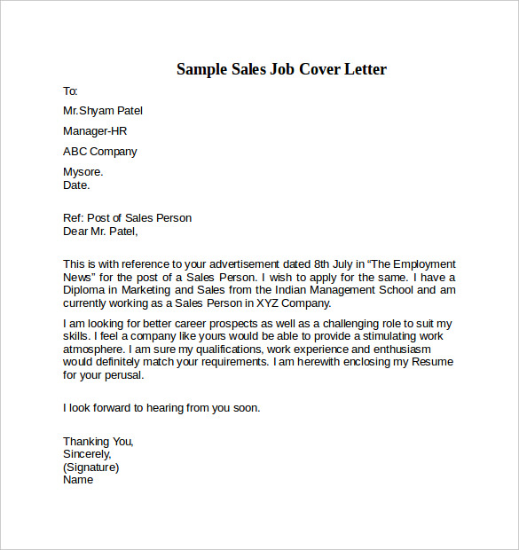 Sample sales cover letter examples