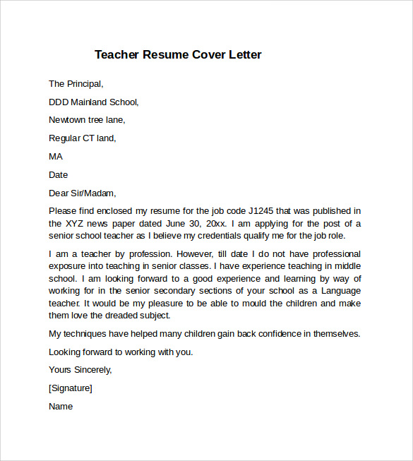 FREE 14+ Teacher Cover Letter Examples in PDF | MS Word ...