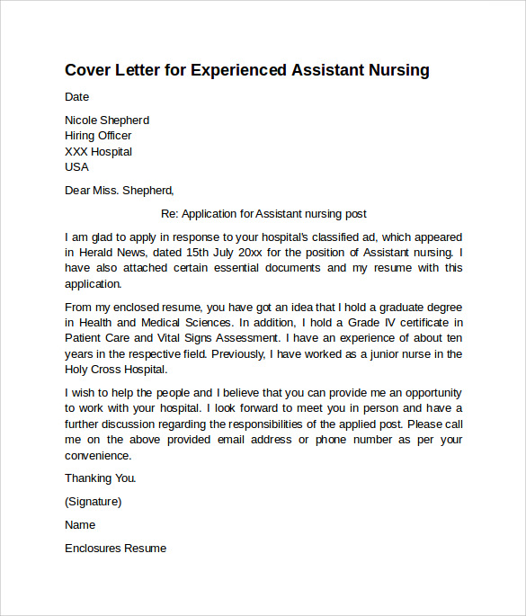 application letter for nurses sample