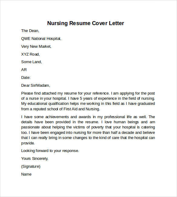 cover letter for nurse cv