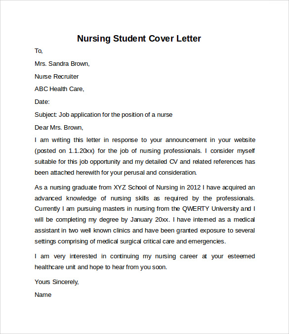 FREE 9+ Nursing Cover Letter Examples in PDF