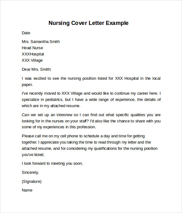 printable nursing cover letter example