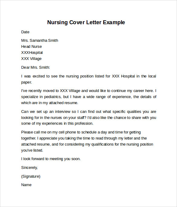 Nursing Cover Letter Template Free