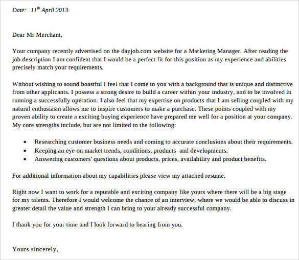 passionate about marketing cover letter