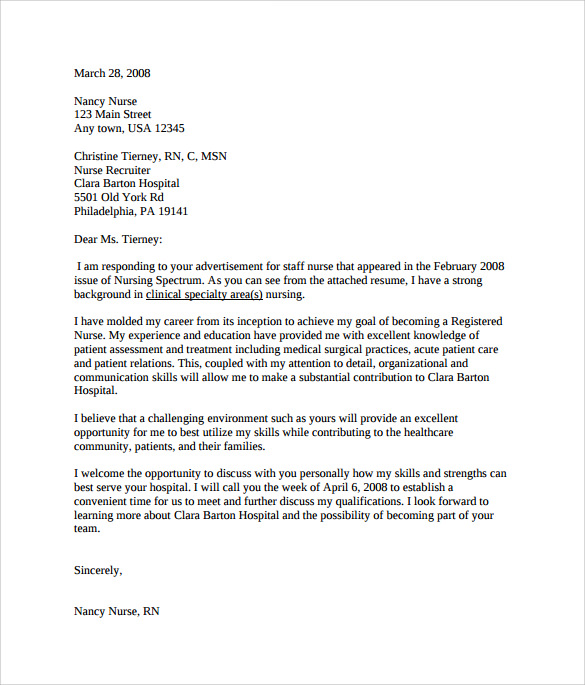 FREE 9 Nursing Cover Letter Examples In PDF