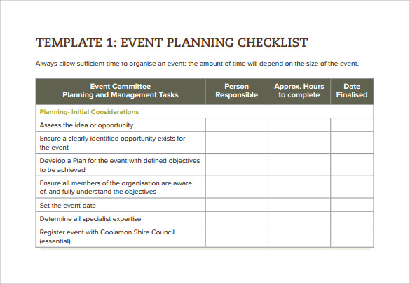 Sample Event Checklist Template 12 Free Documents