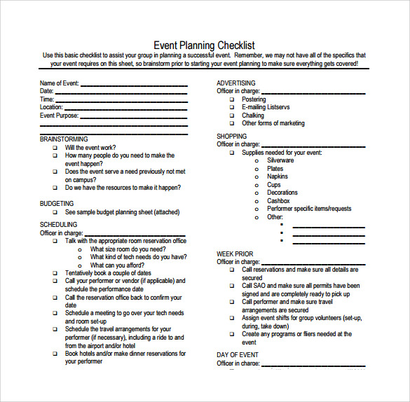 event management party planning checklist template