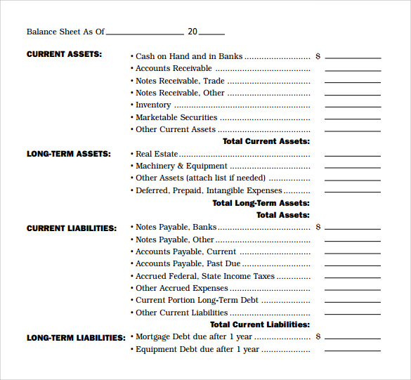 Accounting Balance Sheet Template