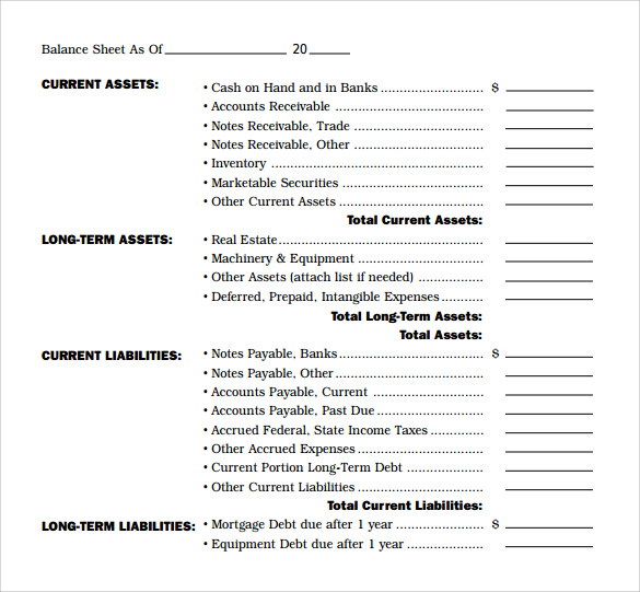 balance sheet template pdf