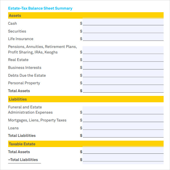 Printable Balance Sheet Business