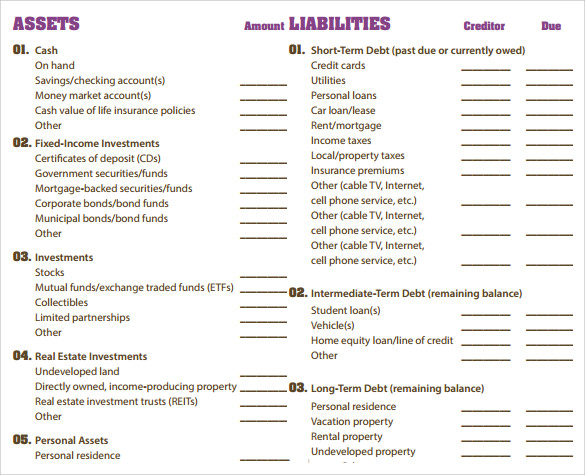 sample balance sheet template pdf