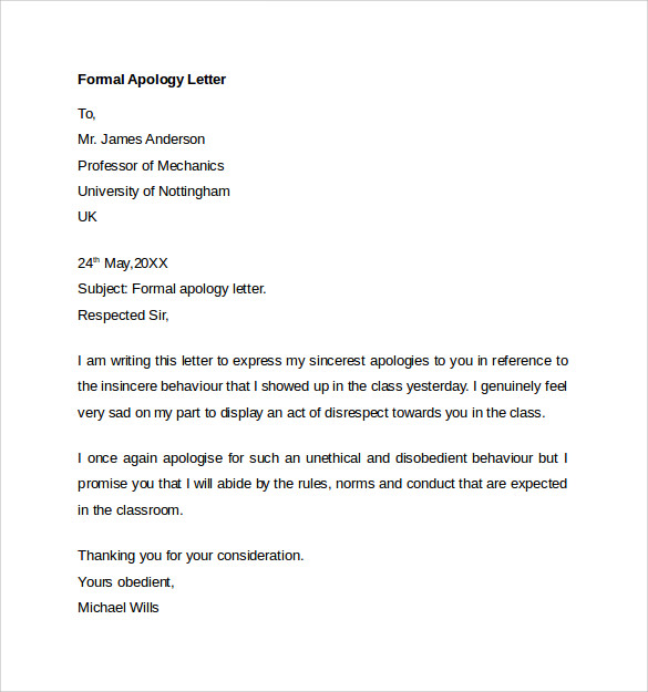 Formal Apology Email Example